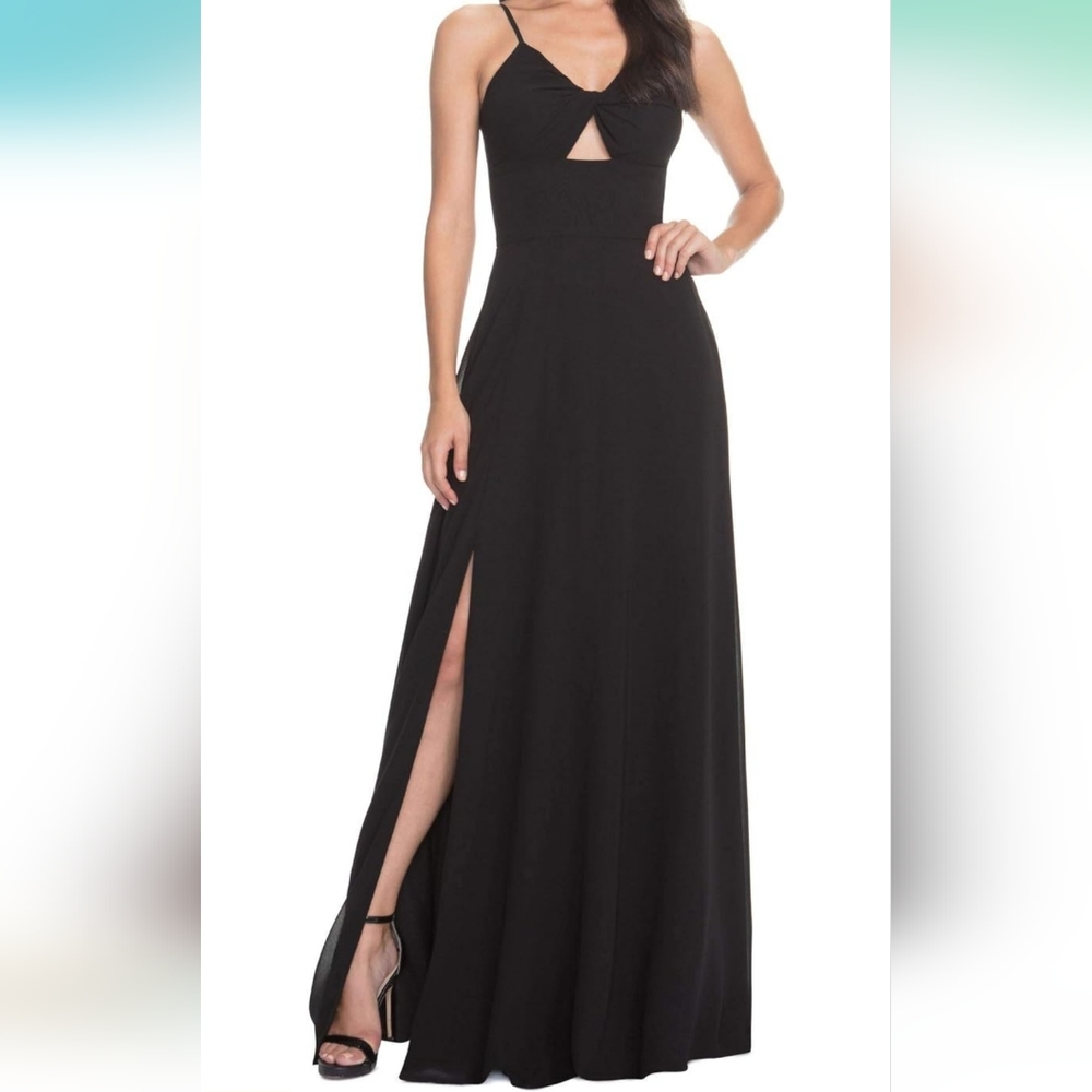 DRESS THE POPULATION Black Cambria Tie Bodice Gown Size L